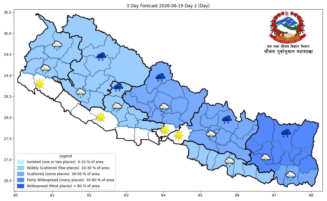      आजको मौसमः हिमाली र पहाडी भूभागमा वर्षा र हिमपातको सम्भावना   